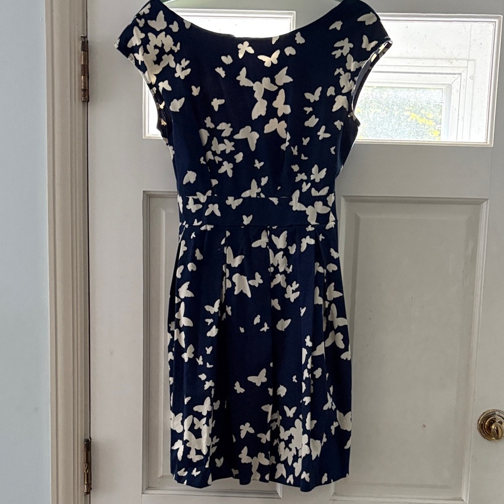 ModCloth Closet UK 16 Pleated Whimsical Butterfly Print Navy & White Dress